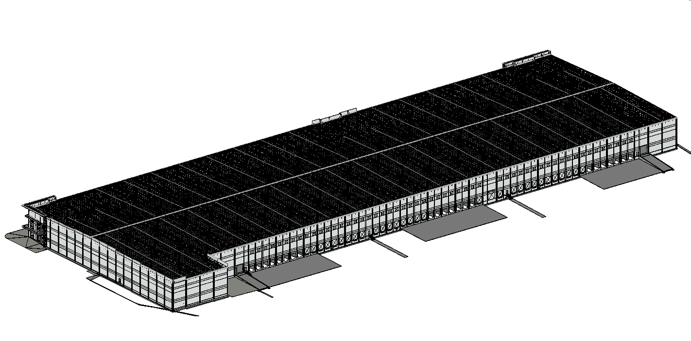 Modelo estructural coordinado de una nave industrial de gran formato en Guadalajara
