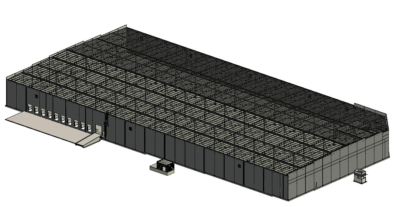 Modelo estructural BIM de una nave industrial en Rosarito